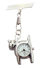 Nurses Fob Watch Cat Design Silver Finish