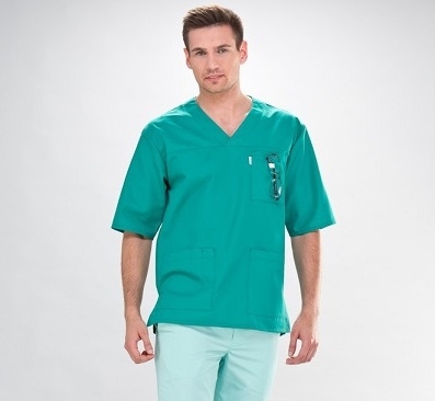 Short Sleeve V-Neck Medical Scrub Tunic For Men In Teal Medium