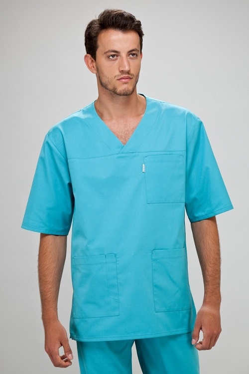 Short Sleeve V-Neck Medical Scrub Tunic For Men In Turquoise XX- Large