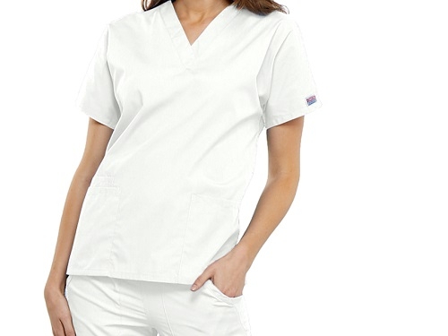 Cherokee V Neck Scrub Top For Women White XL