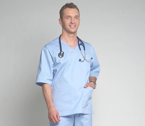 Short Sleeve V-Neck Medical Scrub  Tunic For Men In  Pale Blue Medium