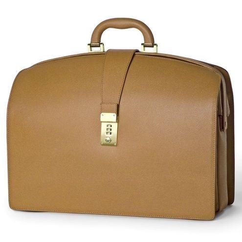 Doctors Briefcase in Firm Grain Embossed Leather - Tan