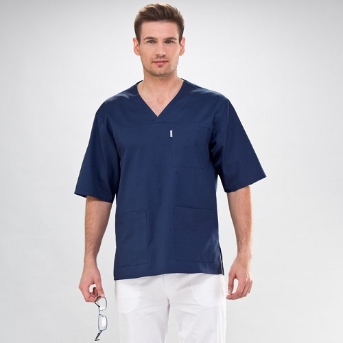 Short Sleeve V-Neck Medical Scrub Tunic  For Men In Navy Blue  Small
