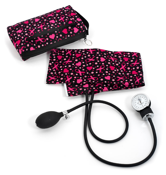 Adult Aneroid Sphygmomanometer Ribbons and Hearts Black
