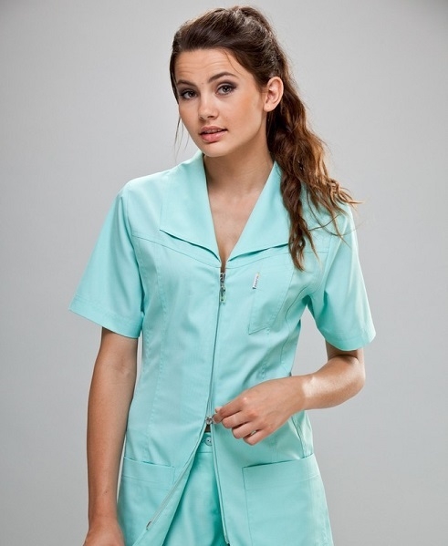 Womens Long Healthcare Tunic With Short Sleeve In Teal Green X-Large