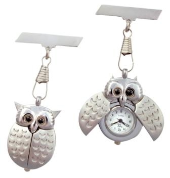 Nurses Fob Watch Owl Design Silver Finish