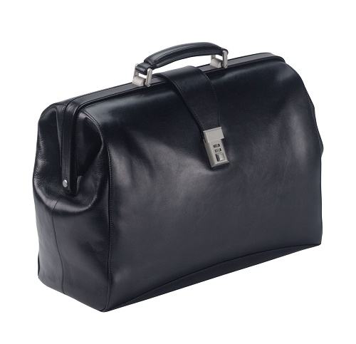 Doctors Leather Bag with Combination Lock  In Black 
