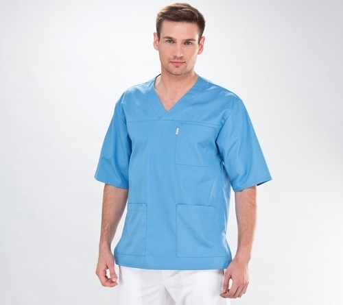 Short Sleeve V-Neck Medical Scrub Tunic For Men In Bright Blue X- Large