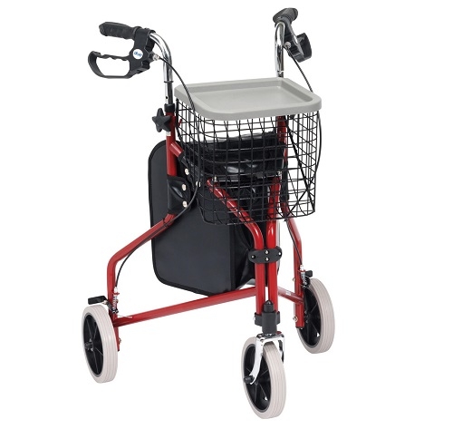 Lightweight Tri Walker with Bag and Basket And Tray Red
