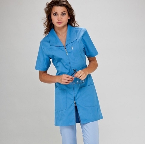 Womens Long Healthcare Tunic With Short Sleeve In Blue XX-Large