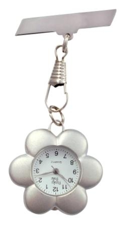 Nurses Fob Watch  Flower Design  Silver Finish