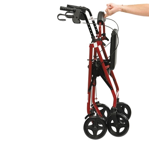  Adjustable Seat Height Rollator  with Padded Backrest in Red 