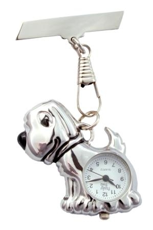 Nurses Fob Watch  Small Dog Design  Silver Finish