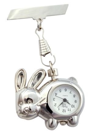 Nurses Fob Watch  Rabbit Design  Silver Finish