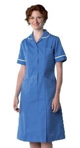 Nurses  Zip  Front Dress in Hopital Blue Contrast trim in White