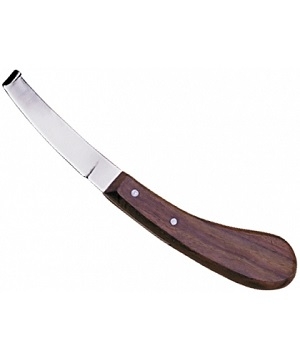 Left Handed Hoof Knife With Wooden Handle in carbon steel with sharp cutting edge