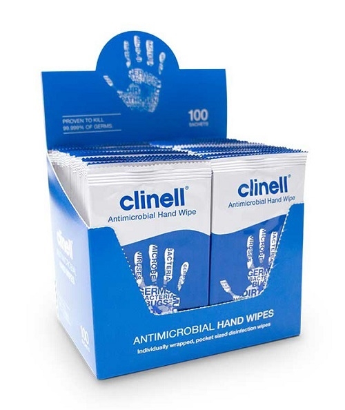 Clinell Antibacterial Hand Wipes Individually Wrapped Box 100
