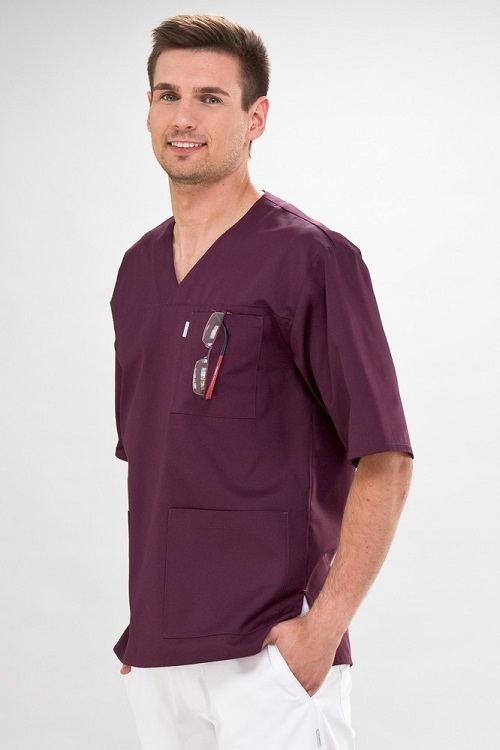 Short Sleeve V-Neck Medical Scrub Tunic For Men In Plum X-Large 