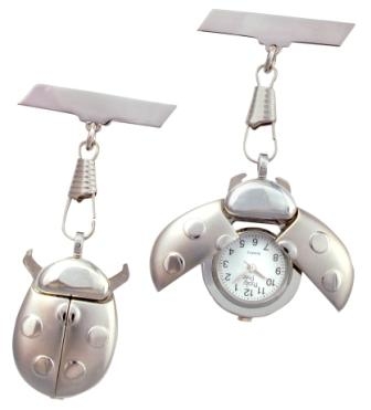  Nurses Fob Watch  Ladybird Design  Silver Finish